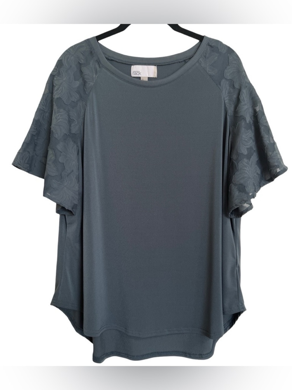 Like New Nordstrom Rack blue gray floral sleeve top blouse SZ 1X